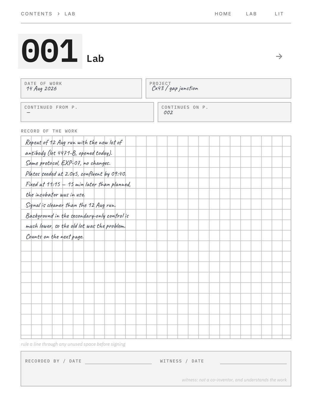 Research Journal, a page filled in