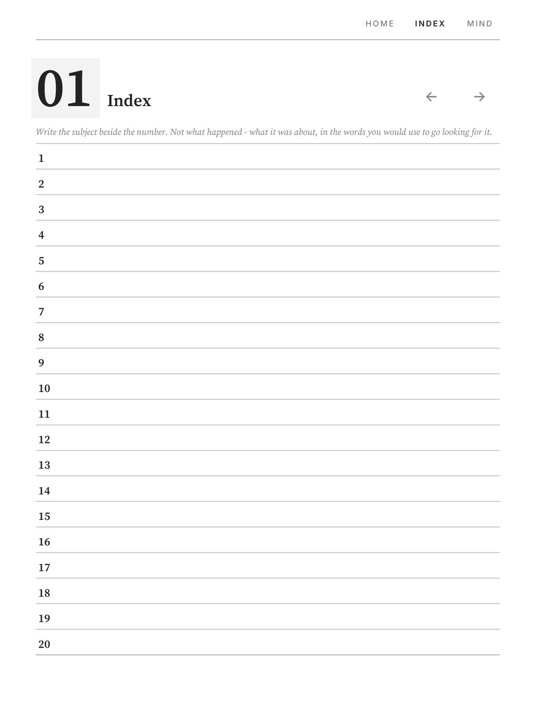 Journal, a page filled in