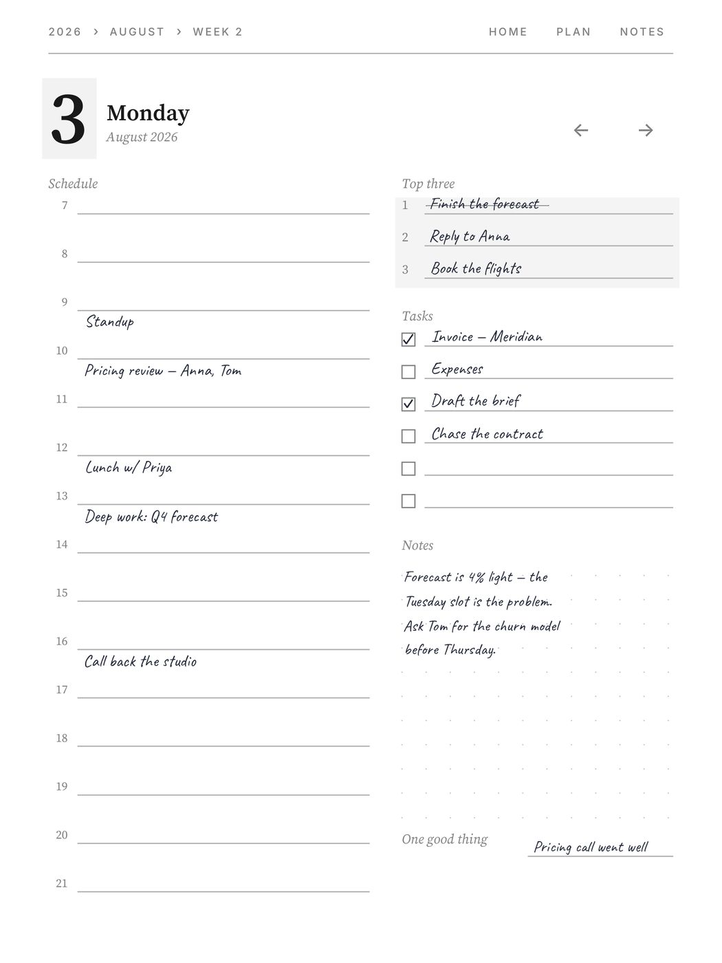 The Daily Planner on a paper tablet